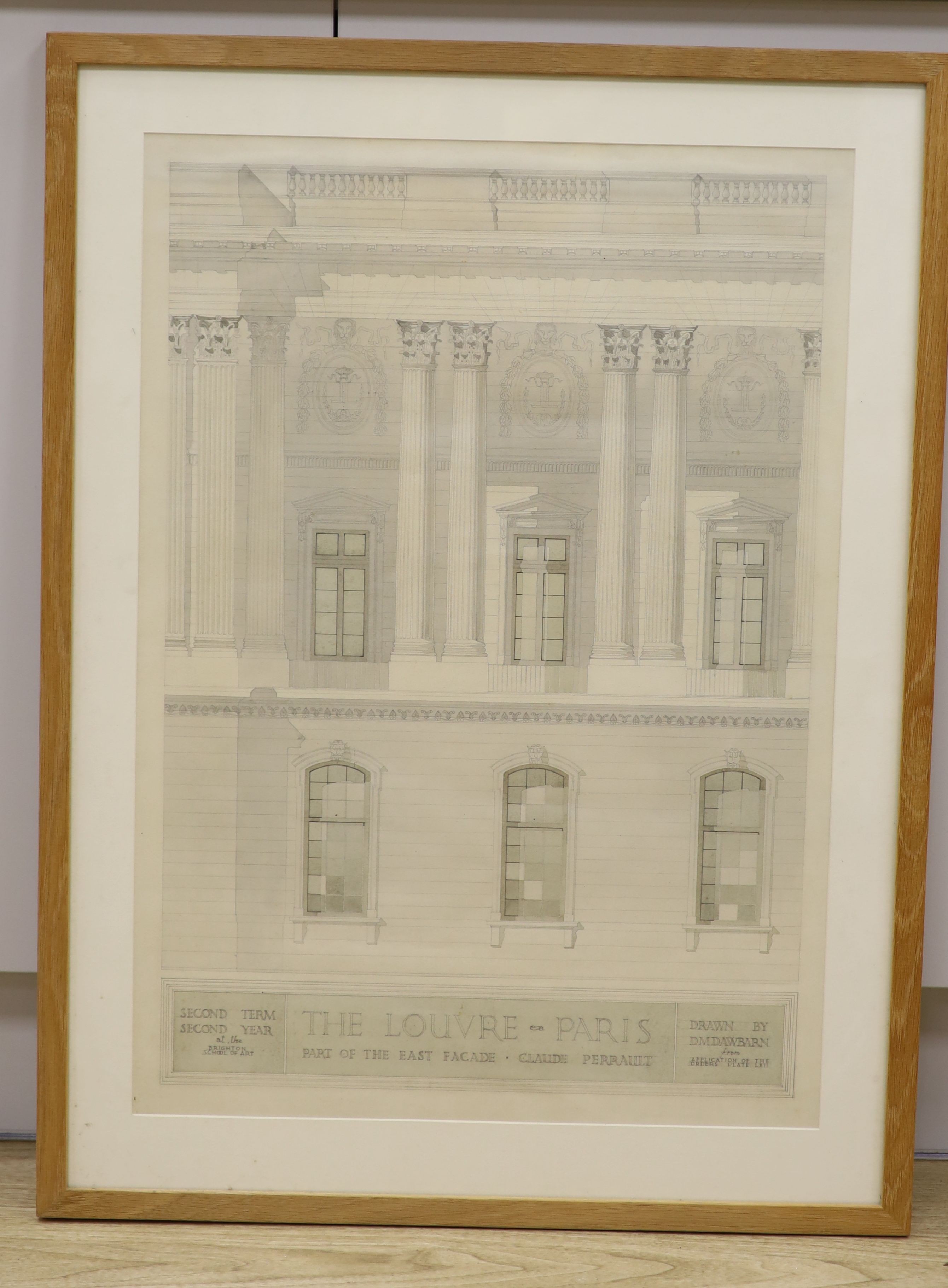 D.M. Dawbarn, pencil and watercolour, Architectural study of The Louvre, Paris, 69 x 49cm